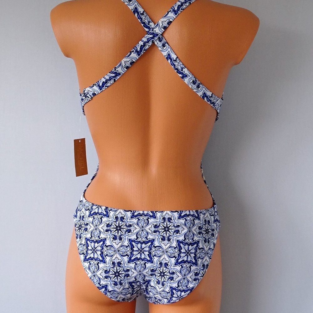 Rachel Roy One Piece Blue Tile Strappy Swimsuit - Picture 3 of 4
